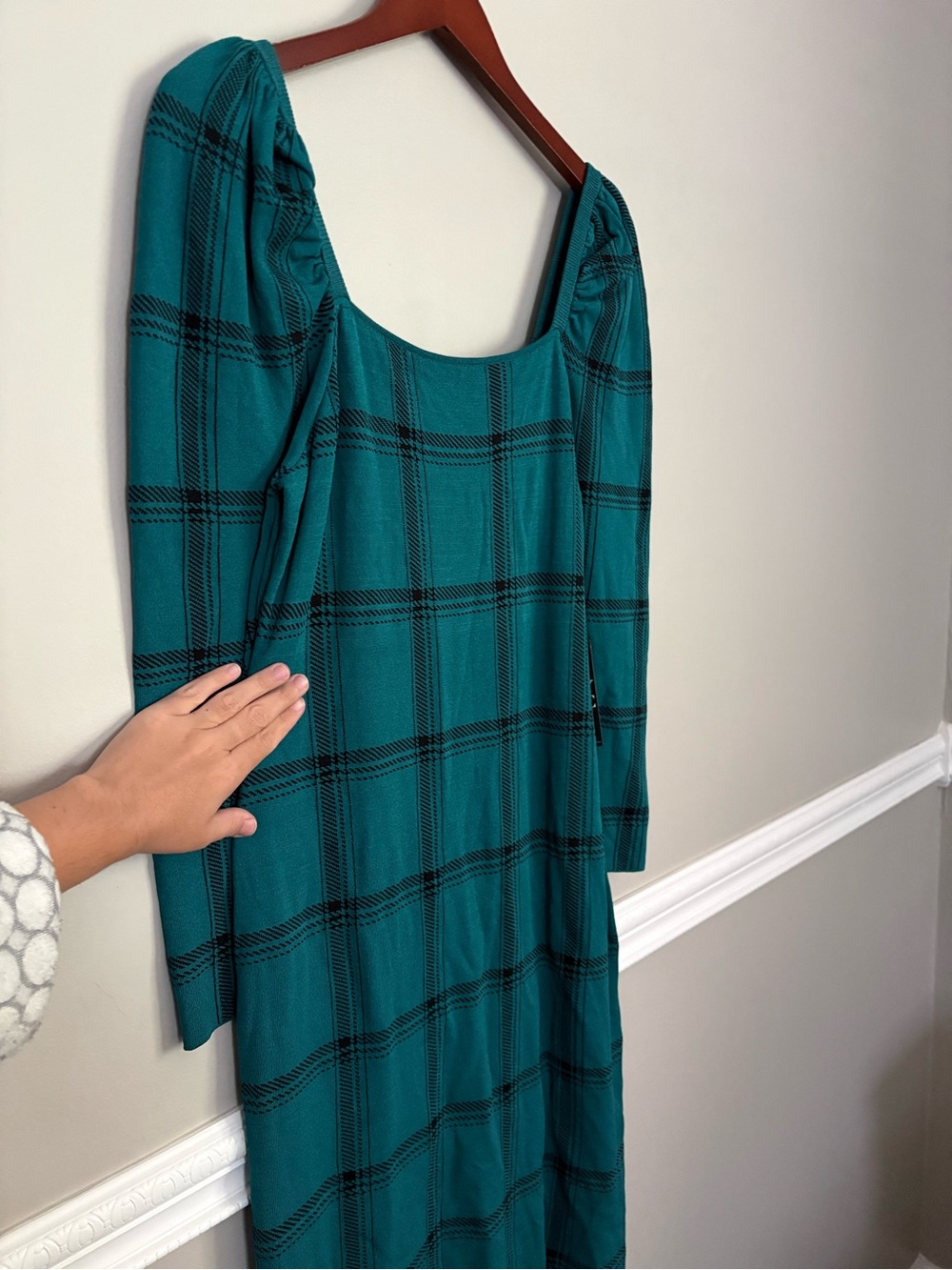 NWT New York & Company Teal Black Plaid Bodycon Midi Dress XL - Picture 7 of 13